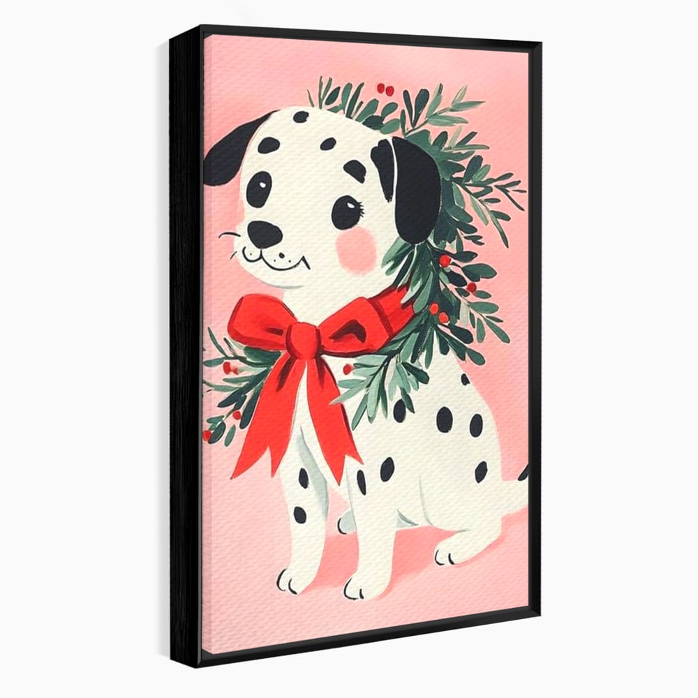 Tablou canvas cu tablou canvas cu catel dalmatian, in rama de aluminiu negru